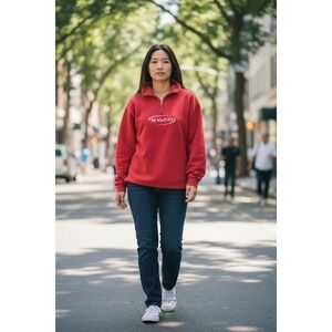 NY and CO Red Fleece Quarter Zip Pullover Sweatshirt Women's